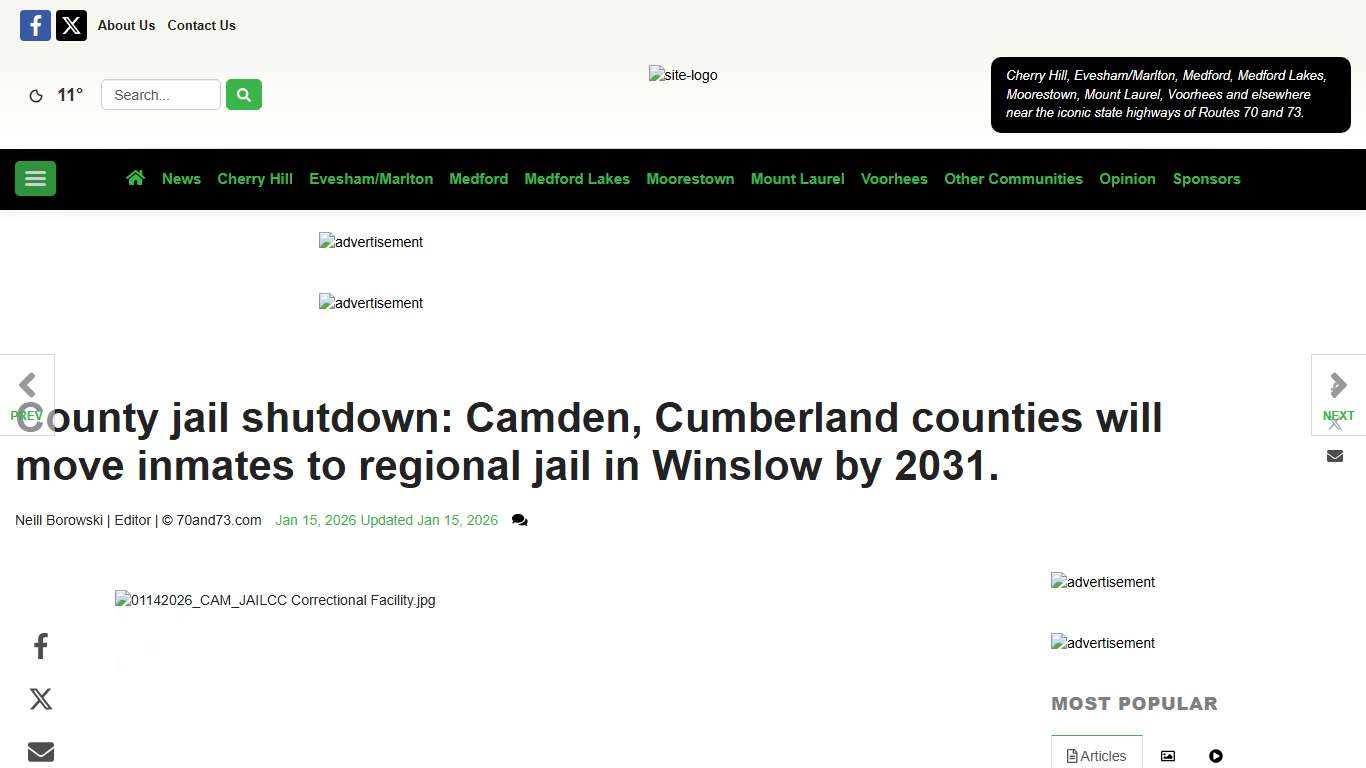 County jail shutdown: Camden, Cumberland counties will move inmates to regional jail in Winslow by 2031. | News | 70and73.com